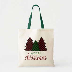 Bolsa Tote Árvore de Natal Feliz da Xadrez de Natal