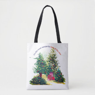 Bolsa Tote Árvore de Natal festiva com presentes
