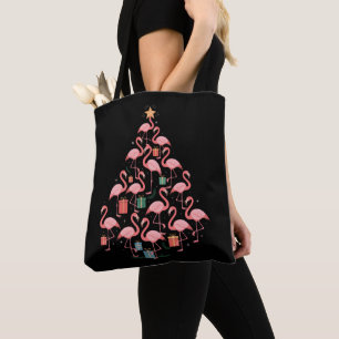 Bolsa Tote Árvore de Natal Flamingo Rosa Férias de Flamingos