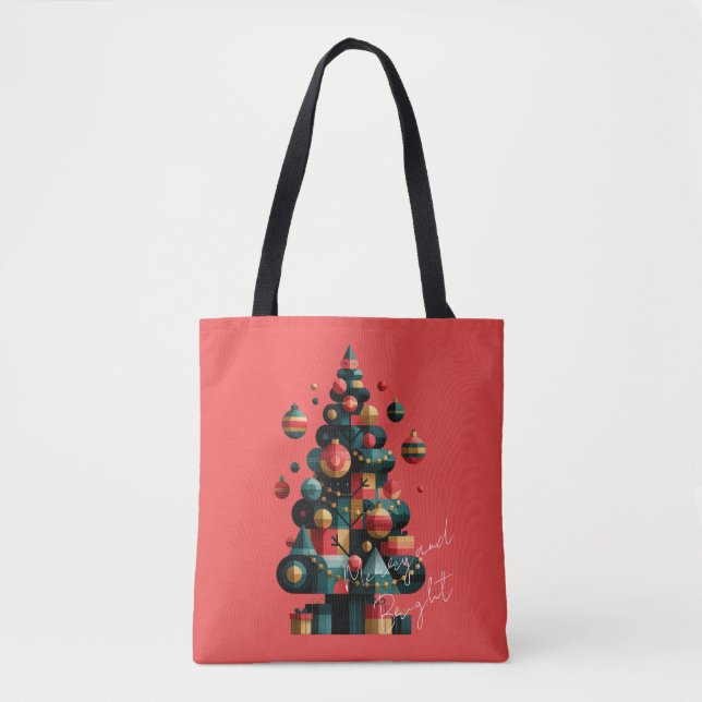 Bolsa Tote Árvore de Natal Geométrica  (Frente)