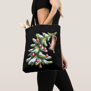 Bolsa Tote Árvore de Natal Laranja Gato Amantes de Gatos Famí