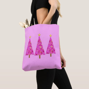 Bolsa Tote Árvore de Natal Moderna da Magenta Floral