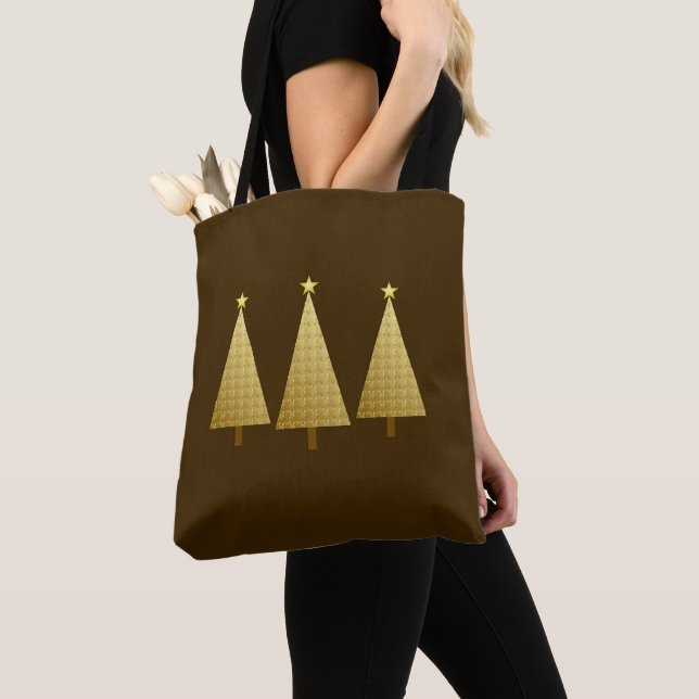 Bolsa Tote Árvore de Natal Moderna Metálica Dourada (Close Up)