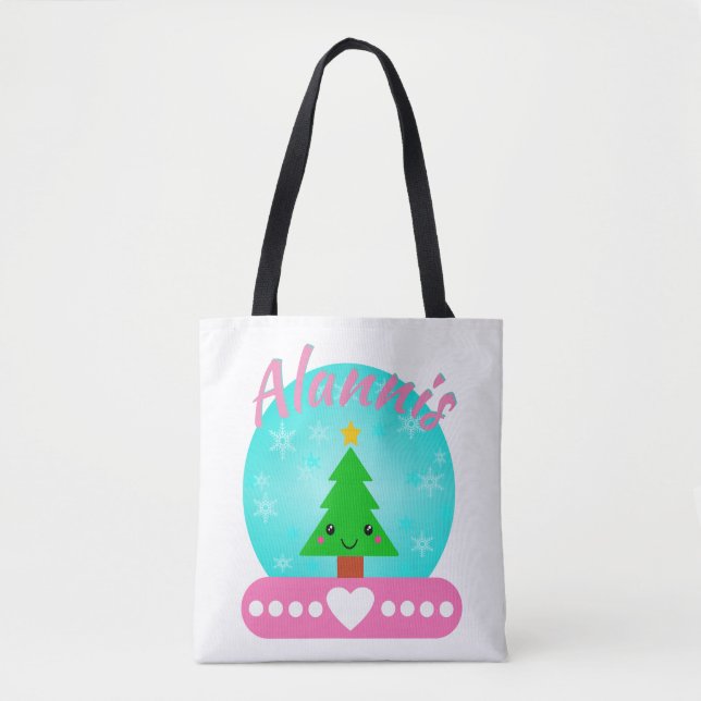 Bolsa Tote Árvore De Natal Personalizada E Corações (Frente)