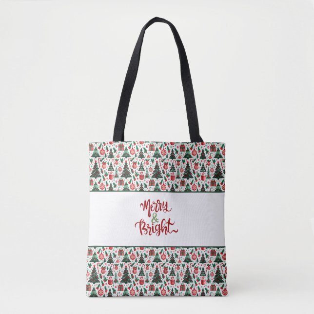 Bolsa Tote Árvore de Natal, presentes, cana doce (Frente)