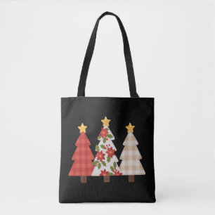 Bolsa Tote Árvore de Natal Remendo Vintage Fofo Feriado 