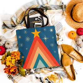 Bolsa Tote Árvore de Natal Retro Groovy Fofa Alegre e Brilhan