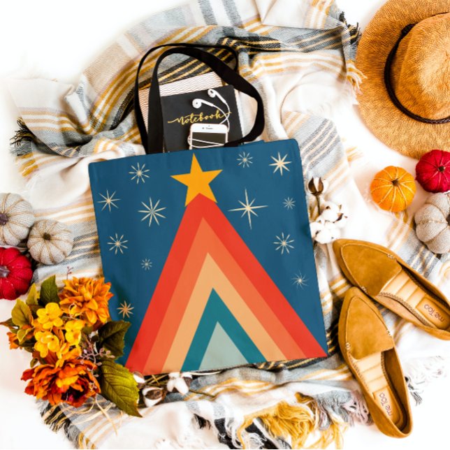 Bolsa Tote Árvore de Natal Retro Groovy Fofa Alegre e Brilhan (Criador carregado)