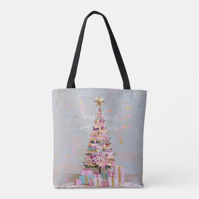 Bolsa Tote Árvore de Natal Rosa Dourado Impasto (Verso)