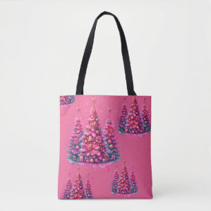 Bolsa Tote Árvore de Natal rosa Trendência Pré-Papoila Estéti