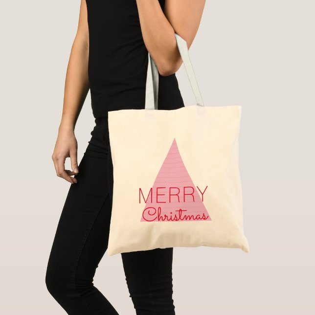 Bolsa Tote Árvore de Natal Simples Rosa (Frente (produto))