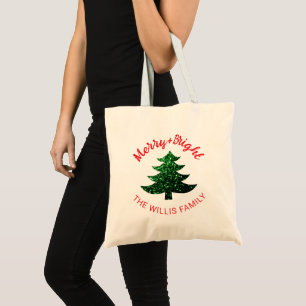 Bolsa Tote Árvore de Natal Sparkly Merry bright Nome personal