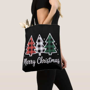 Bolsa Tote Árvore de Natal Xadrez Árvore de Natal Feliz Natal