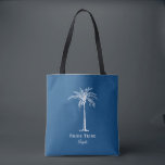 Bolsa Tote Árvore de Palma Branco Azul de Tribo Brilhante Per<br><div class="desc">Esta bolsa divertida de palmeiras tropicais com as palavras "Tribo de Noiva" em branco no fundo azul (cor do ano 2020) é o presente perfeito para um destino de praia tropical ou casamento ao ar livre! Personalize-o com o nome da sua dama de honra.</div>