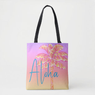 Bolsa Tote Árvore de Palma Rosa Tropical Sunset Aloha ao ar l
