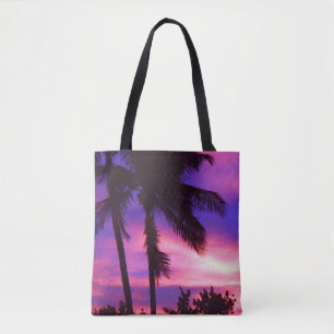 Bolsa Tote Árvore de Palma Sunset Rosa e Roxo