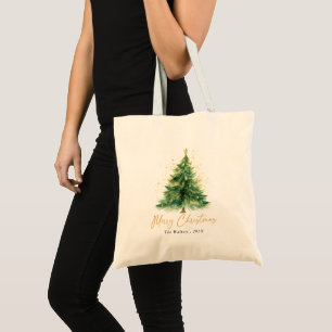 Bolsa Tote Árvore de Pinho de Natal Moderna em Aquarela