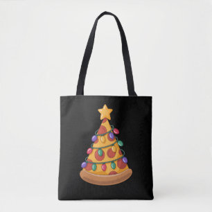 Bolsa Tote Árvore de Pizza Luzes de Natal Amante de Pizza Fam