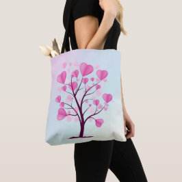Bolsa Tote Árvore do Amor Árvore de Corações Pink Pastel Wate