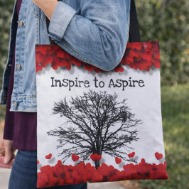 Bolsa Tote Árvore do Coração Vermelho Citação Inspiradora Art