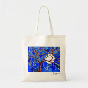 Bolsa Tote Árvore e lua em canvas - azul