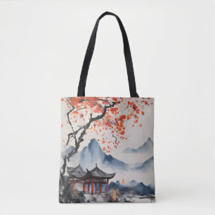 Bolsa Tote Árvore e templo de outono