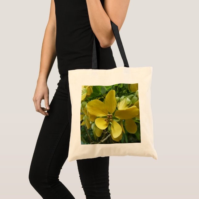 Bolsa Tote Árvore Floral Amarela Tropical Chuva de Ouro (Frente (produto))