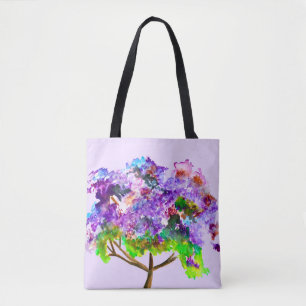 Bolsa Tote Árvore Jacaranda roxa arte fina aquarela
