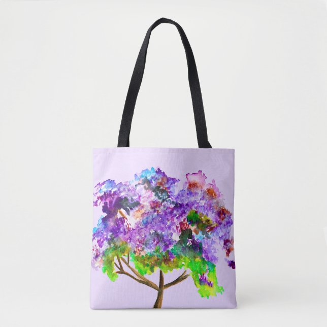 Bolsa Tote Árvore Jacaranda roxa arte fina aquarela (Frente)