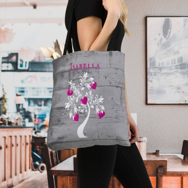 Bolsa Tote Árvore Magenta de Corações Personalizadas Saco de  (Magenta Tree of Hearts Personalized Tote Bag)