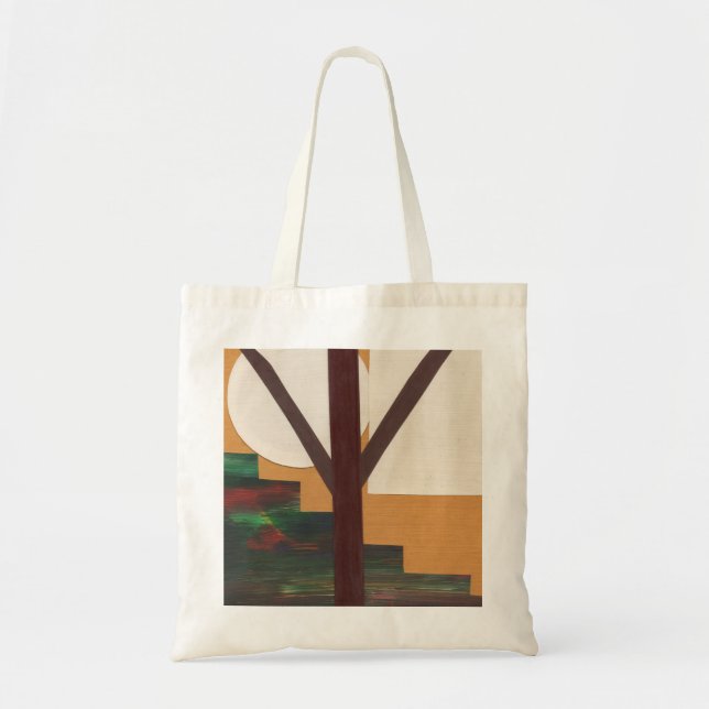Bolsa Tote Árvore Marrom Abstrata com Formas Geométricas (Frente)