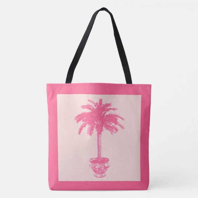 Bolsa Tote Árvore Palm Potada - tons de coral rosa (Frente)