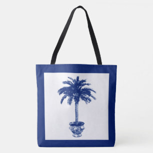 Bolsa Tote Árvore Palm Potente - marinho azul e branco
