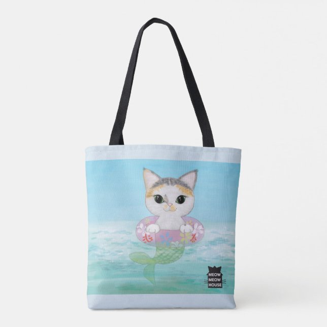 Bolsa Tote Árvore Purrmaids com um gato de chita (Verso)