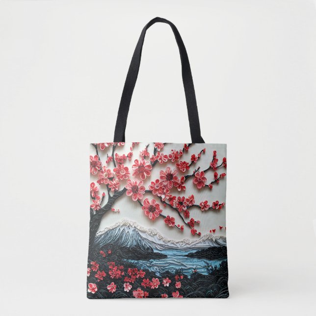 Bolsa Tote Árvore Sakura Arte em papel, árvore com flores ver (Frente)