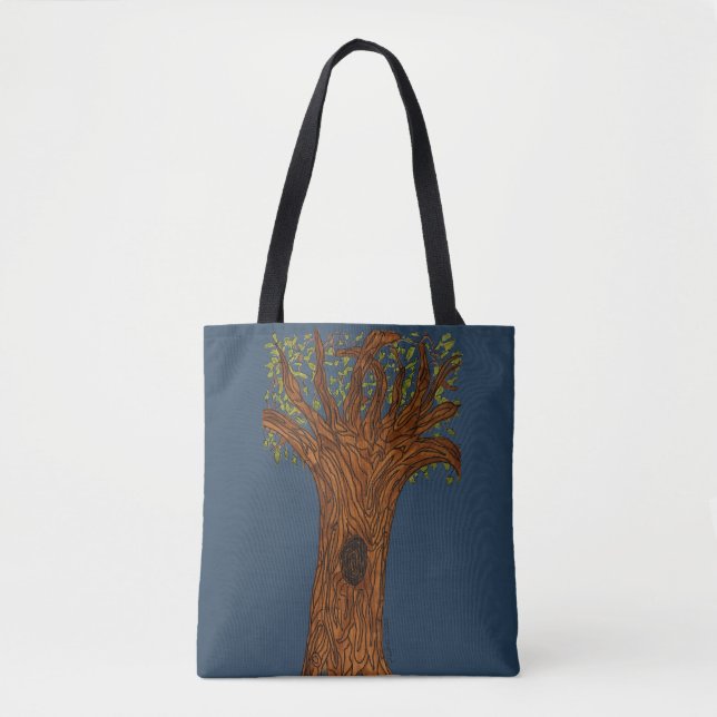Bolsa Tote Árvore Torta com Fundo Azul (Frente)