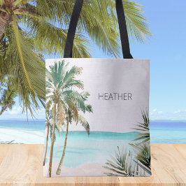 Bolsa Tote Árvore Tropical de Palma Monograma Deixa Praia Azu