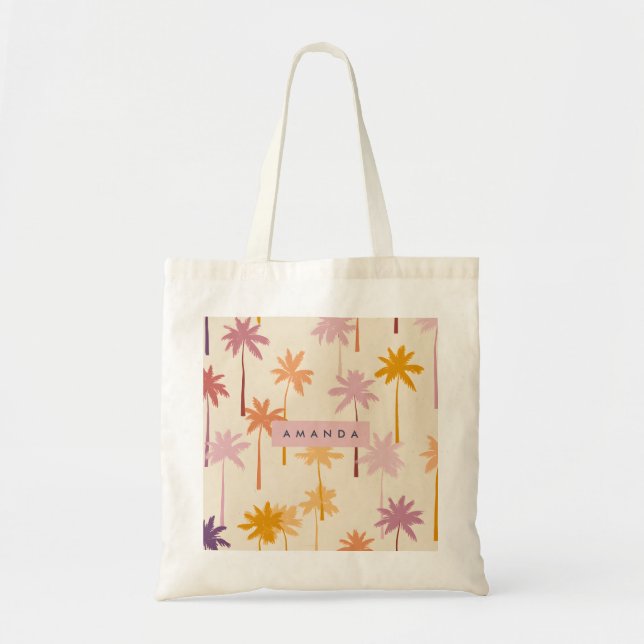 Bolsa Tote Árvore Tropical Sunset de Pastel Personalizada (Frente)