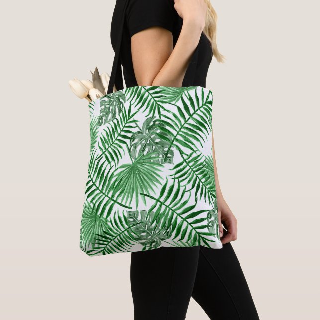 Bolsa Tote Árvore Tropical Verde Chic deixa arte de verão (Close Up)