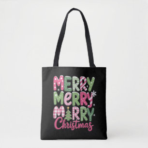 Bolsa Tote Árvores Alegres e Iluminadas Natal Feriado Inverno