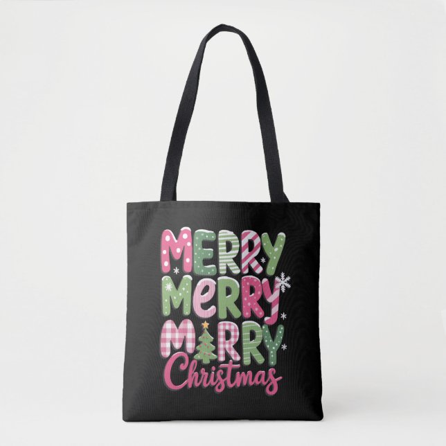 Bolsa Tote Árvores Alegres e Iluminadas Natal Feriado Inverno (Frente)