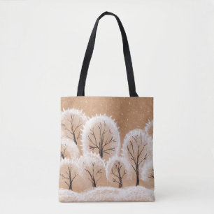 Bolsa Tote Árvores brancas decorativas. Filiais de inverno.