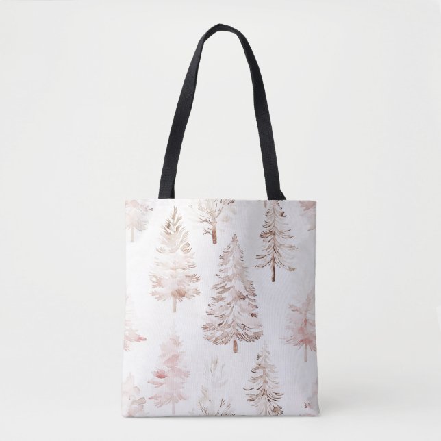 Bolsa Tote Árvores brancas-rosadas de Natal (Frente)