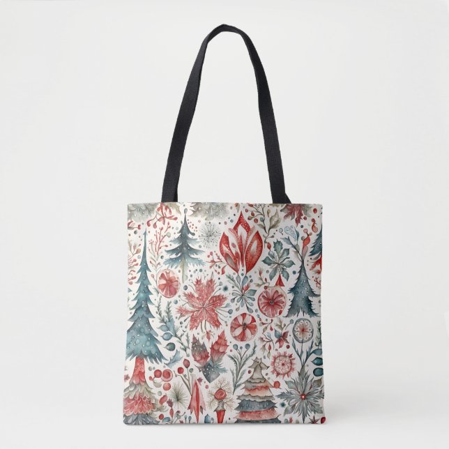 Bolsa Tote Árvores de Feriado, design caprichoso de feriado d (Frente)