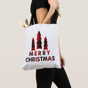 Bolsa Tote Árvores de Natal Alegres Rústicas Xadrez Vermelho 