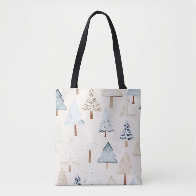 Bolsa Tote Árvores de Natal Blue Cream Cozy (Frente)
