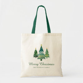 Bolsa Tote Árvores de Natal de Cores Aquáticas com Script Ele