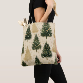 BOLSA TOTE ÁRVORES DE NATAL DE FERIADO VERDE E DOURADO DO INV