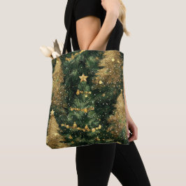 BOLSA TOTE ÁRVORES DE NATAL DE FERIADO VERDE E DOURADO DO INV