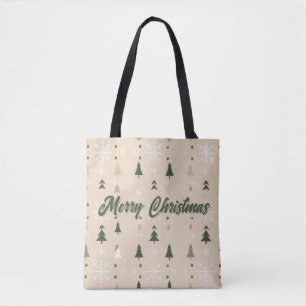Bolsa Tote Árvores de Natal e Flocos de Neve Minimalistas